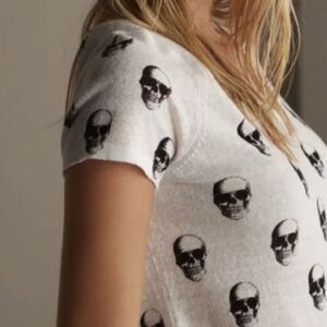 Skull Cashmere Women White & Black Sybil Crew-Neck Pullover Linen Tee Si…